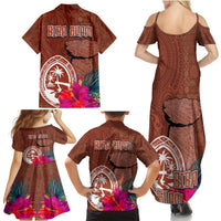 Chamorro Biba Guam Family Matching Summer Maxi Dress and Hawaiian Shirt Latte Stone Tribal and Hibiscus Flower Tapa Pattern LT03 - Polynesian Pride