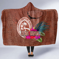 Chamorro Biba Guam Hooded Blanket Latte Stone Tribal and Hibiscus Flower Tapa Pattern