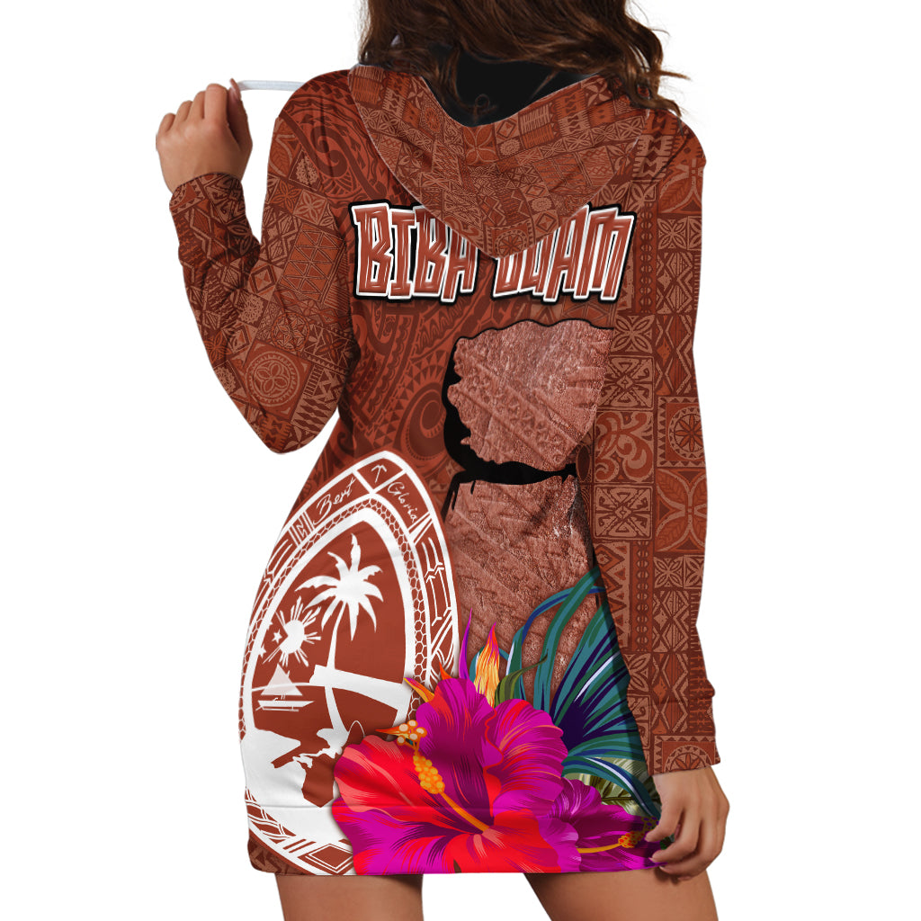 Chamorro Biba Guam Hoodie Dress Latte Stone Tribal and Hibiscus Flower Tapa Pattern LT03 - Polynesian Pride
