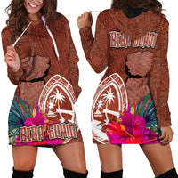 Chamorro Biba Guam Hoodie Dress Latte Stone Tribal and Hibiscus Flower Tapa Pattern LT03 - Polynesian Pride