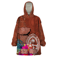 Chamorro Biba Guam Wearable Blanket Hoodie Latte Stone Tribal and Hibiscus Flower Tapa Pattern LT03 One Size Brown - Polynesian Pride