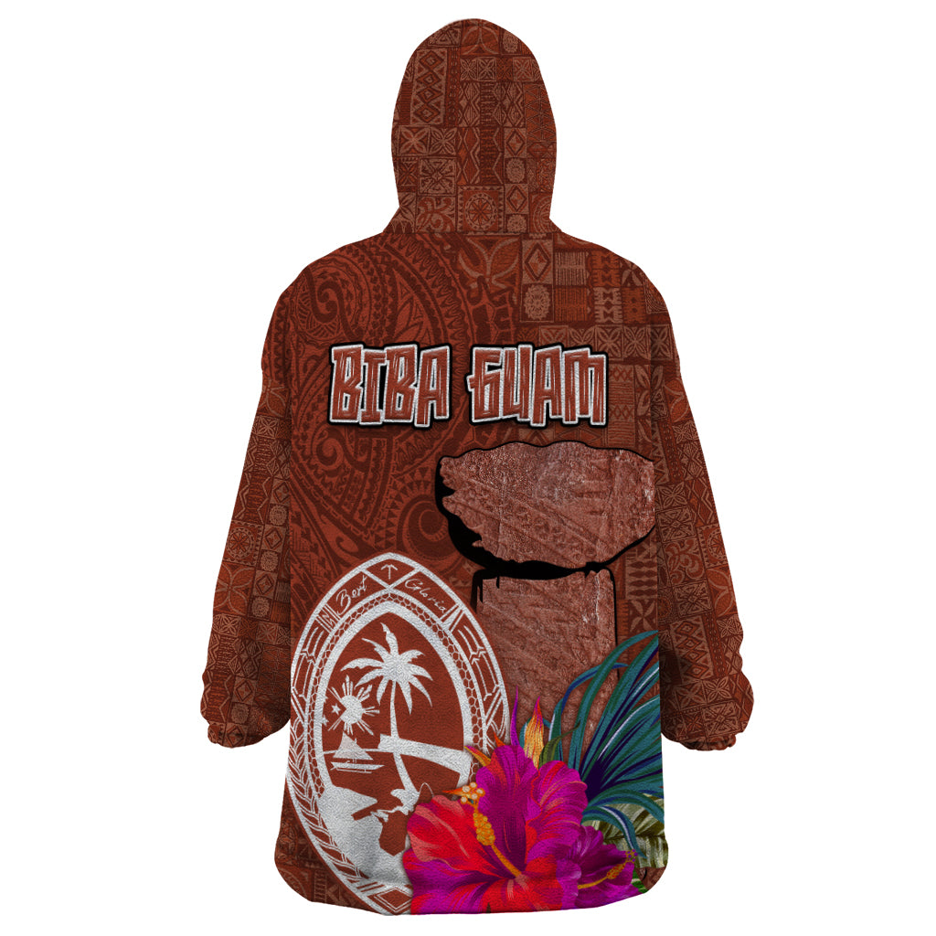 Chamorro Biba Guam Wearable Blanket Hoodie Latte Stone Tribal and Hibiscus Flower Tapa Pattern LT03 - Polynesian Pride