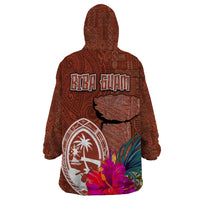 Chamorro Biba Guam Wearable Blanket Hoodie Latte Stone Tribal and Hibiscus Flower Tapa Pattern LT03 - Polynesian Pride