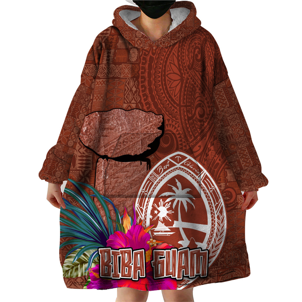 Chamorro Biba Guam Wearable Blanket Hoodie Latte Stone Tribal and Hibiscus Flower Tapa Pattern LT03 - Polynesian Pride