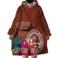 Chamorro Biba Guam Wearable Blanket Hoodie Latte Stone Tribal and Hibiscus Flower Tapa Pattern LT03 - Polynesian Pride