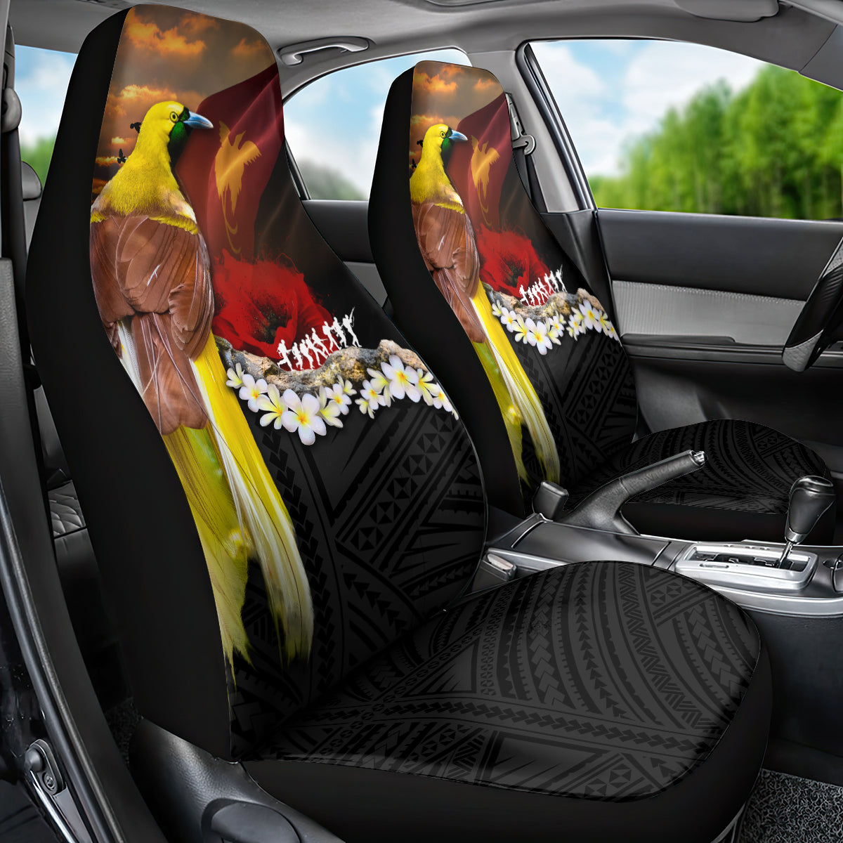Papua New Guinea Remembrance Day Car Seat Cover Bird of Paradise Plumeria Flower and Polynesian Pattern LT03 - Polynesian Pride