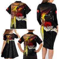 Papua New Guinea Remembrance Day Family Matching Long Sleeve Bodycon Dress and Hawaiian Shirt Bird of Paradise Plumeria Flower and Polynesian Pattern LT03 - Polynesian Pride