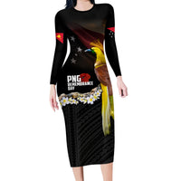 Papua New Guinea Remembrance Day Family Matching Long Sleeve Bodycon Dress and Hawaiian Shirt Bird of Paradise Plumeria Flower and Polynesian Pattern LT03 Mom's Dress Black - Polynesian Pride