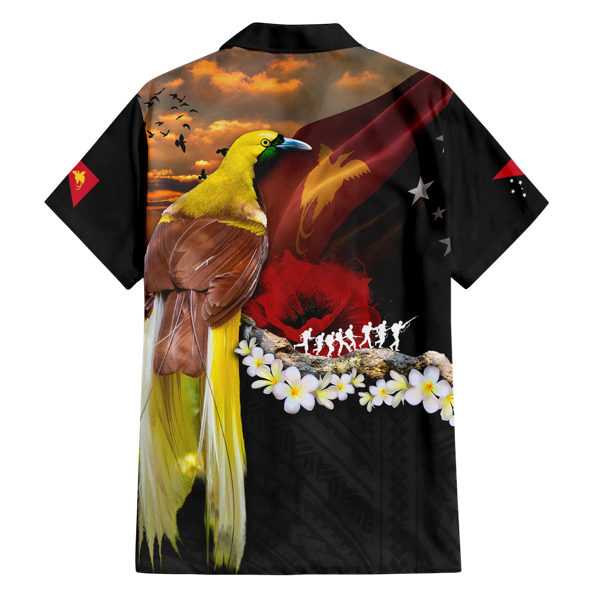 Papua New Guinea Remembrance Day Family Matching Off Shoulder Maxi Dress and Hawaiian Shirt Bird of Paradise Plumeria Flower and Polynesian Pattern LT03 - Polynesian Pride