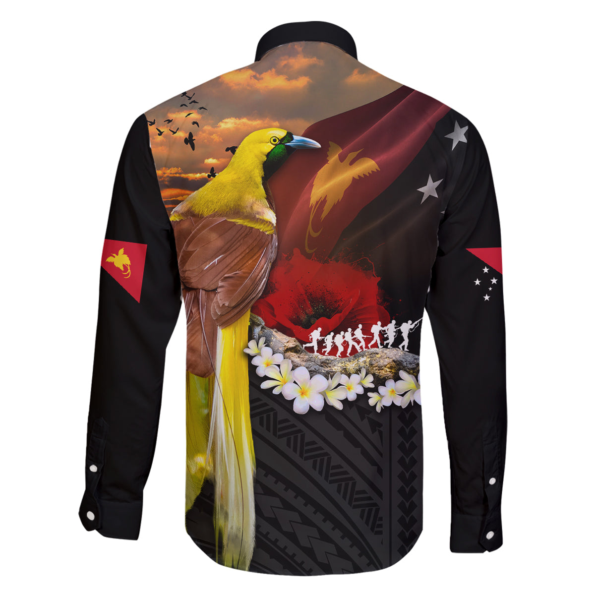 Papua New Guinea Remembrance Day Family Matching Off Shoulder Short Dress and Hawaiian Shirt Bird of Paradise Plumeria Flower and Polynesian Pattern LT03 - Polynesian Pride