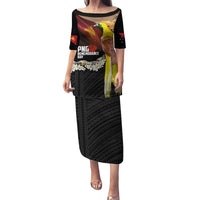 Papua New Guinea Remembrance Day Family Matching Puletasi and Hawaiian Shirt Bird of Paradise Plumeria Flower and Polynesian Pattern LT03 Mom's Dress Black - Polynesian Pride