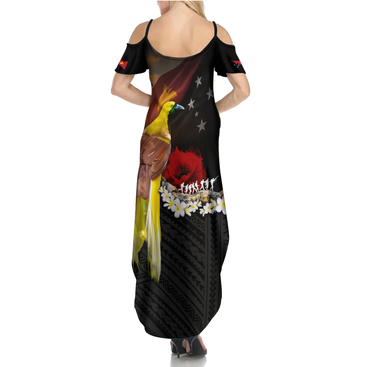 Papua New Guinea Remembrance Day Family Matching Summer Maxi Dress and Hawaiian Shirt Bird of Paradise Plumeria Flower and Polynesian Pattern LT03 - Polynesian Pride