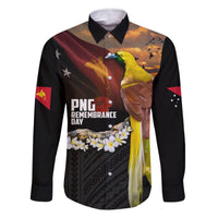 Papua New Guinea Remembrance Day Family Matching Tank Maxi Dress and Hawaiian Shirt Bird of Paradise Plumeria Flower and Polynesian Pattern LT03 Dad's Shirt - Long Sleeve Black - Polynesian Pride
