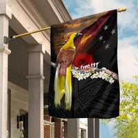 Papua New Guinea Remembrance Day Garden Flag Bird of Paradise Plumeria Flower and Polynesian Pattern LT03 House Flag Black - Polynesian Pride