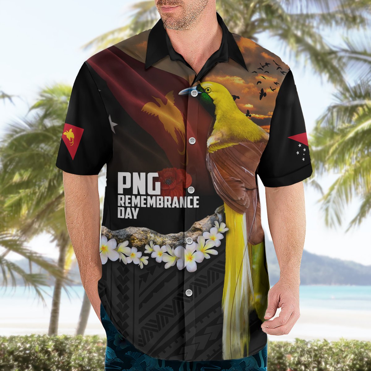 Papua New Guinea Remembrance Day Hawaiian Shirt Bird of Paradise Plumeria Flower and Polynesian Pattern LT03 - Polynesian Pride
