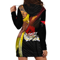 Papua New Guinea Remembrance Day Hoodie Dress Bird of Paradise Plumeria Flower and Polynesian Pattern LT03 - Polynesian Pride