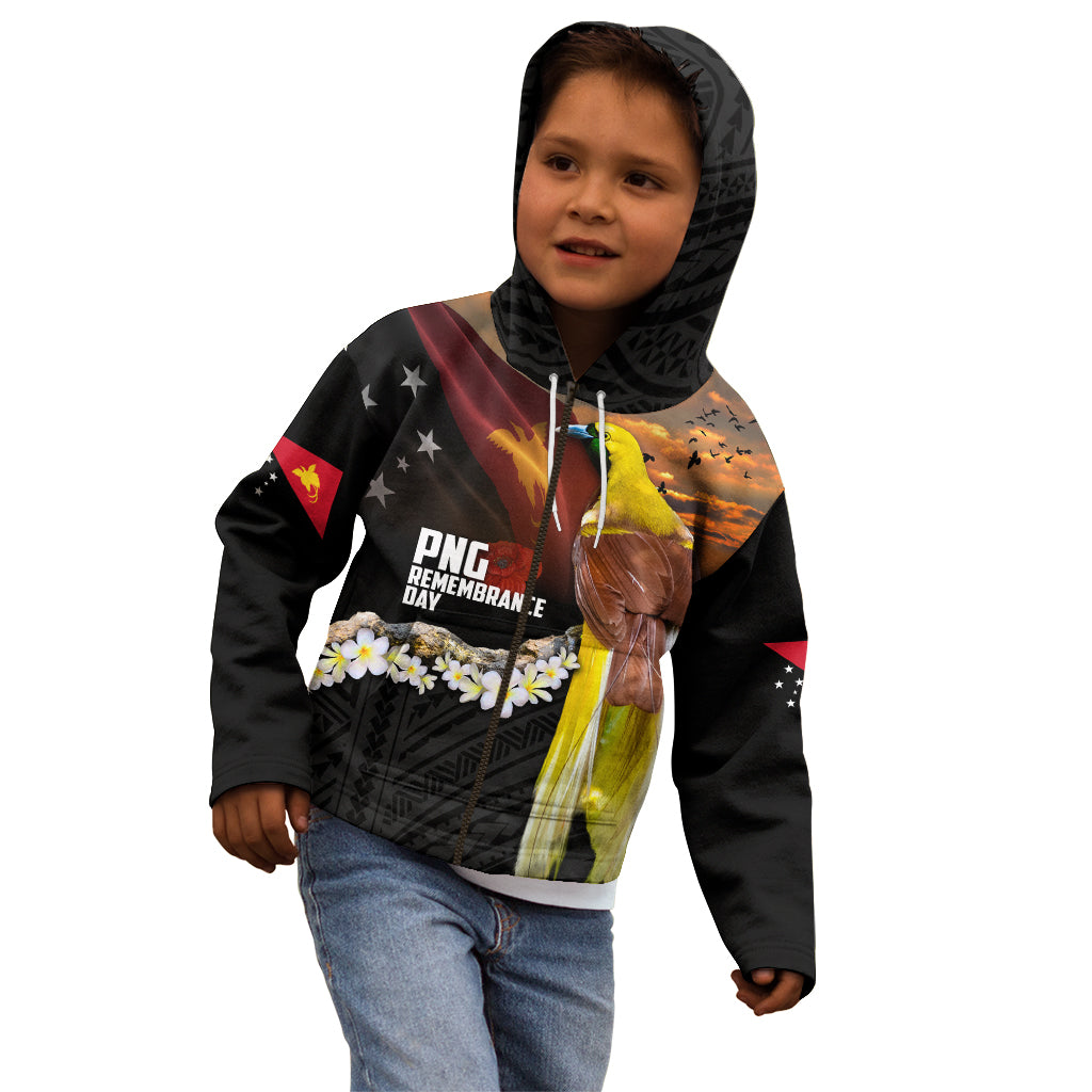 Papua New Guinea Remembrance Day Kid Hoodie Bird of Paradise Plumeria Flower and Polynesian Pattern LT03 - Polynesian Pride