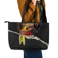 Papua New Guinea Remembrance Day Leather Tote Bag Bird of Paradise Plumeria Flower and Polynesian Pattern LT03 - Polynesian Pride