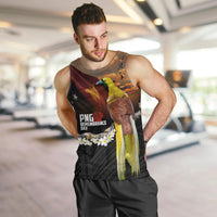 Papua New Guinea Remembrance Day Men Tank Top Bird of Paradise Plumeria Flower and Polynesian Pattern LT03 Black - Polynesian Pride