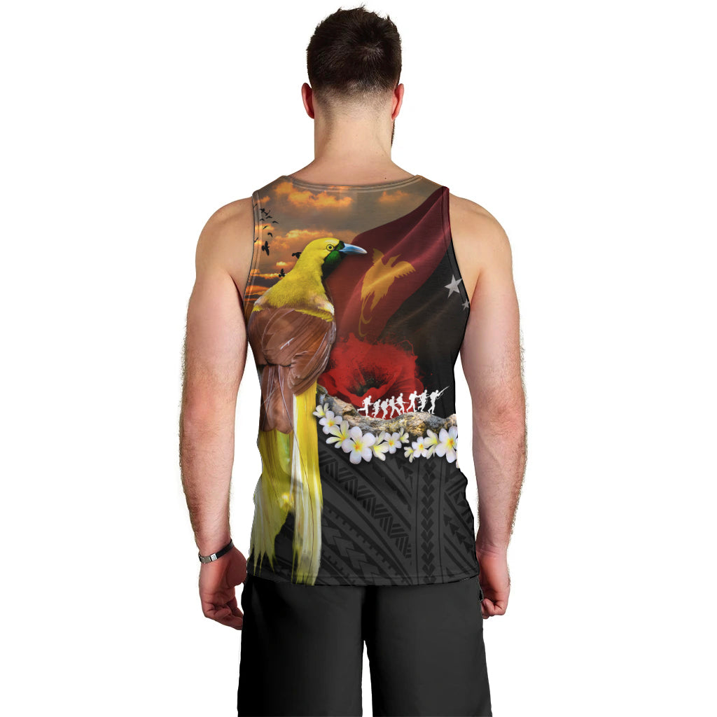 Papua New Guinea Remembrance Day Men Tank Top Bird of Paradise Plumeria Flower and Polynesian Pattern LT03 - Polynesian Pride