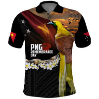 Papua New Guinea Remembrance Day Polo Shirt Bird of Paradise Plumeria Flower and Polynesian Pattern LT03 Black - Polynesian Pride