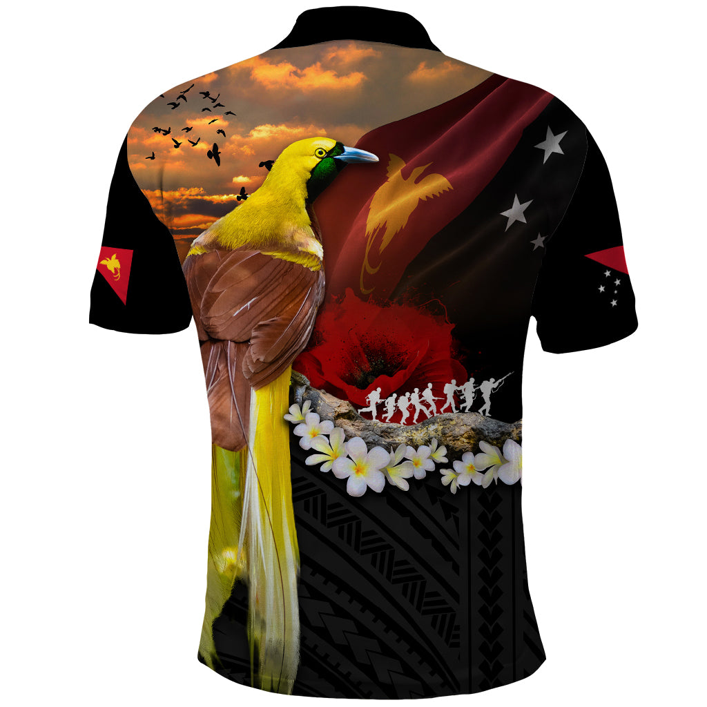 Papua New Guinea Remembrance Day Polo Shirt Bird of Paradise Plumeria Flower and Polynesian Pattern LT03 - Polynesian Pride