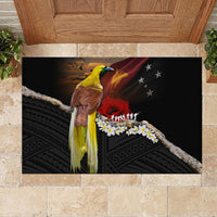 Papua New Guinea Remembrance Day Rubber Doormat Bird of Paradise Plumeria Flower and Polynesian Pattern LT03 - Polynesian Pride