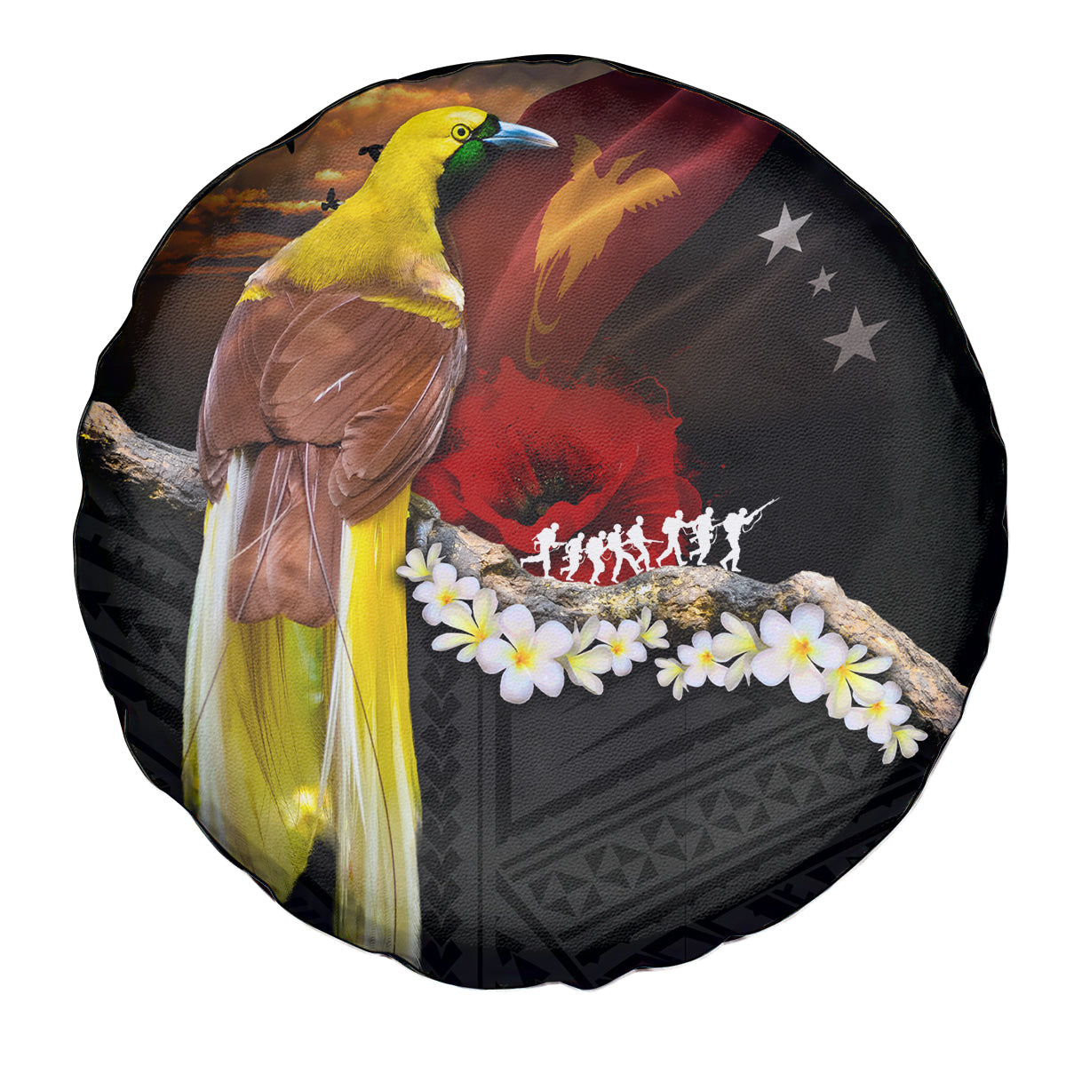 Papua New Guinea Remembrance Day Spare Tire Cover Bird of Paradise Plumeria Flower and Polynesian Pattern LT03 - Polynesian Pride