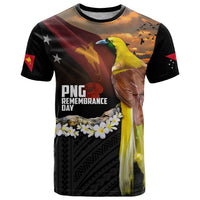 Papua New Guinea Remembrance Day T Shirt Bird of Paradise Plumeria Flower and Polynesian Pattern LT03 Black - Polynesian Pride