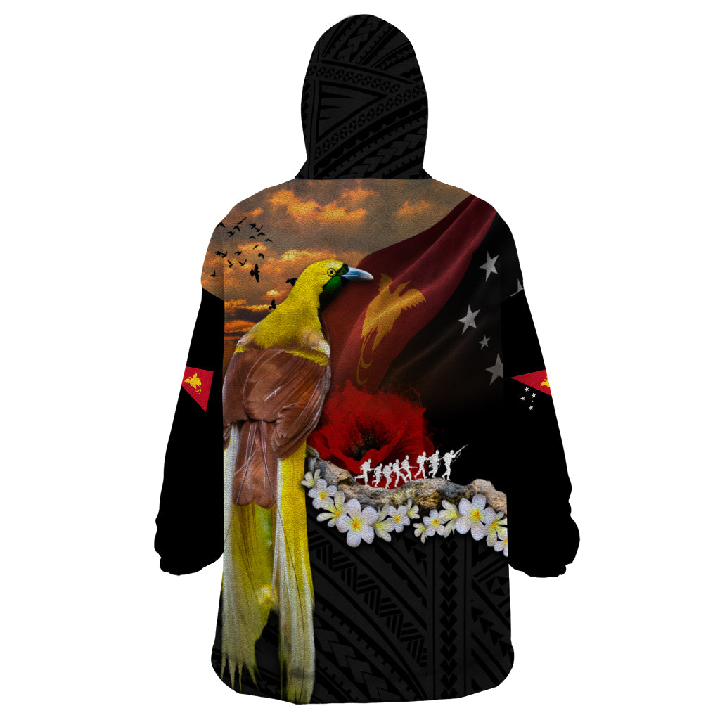 Papua New Guinea Remembrance Day Wearable Blanket Hoodie Bird of Paradise Plumeria Flower and Polynesian Pattern LT03 - Polynesian Pride