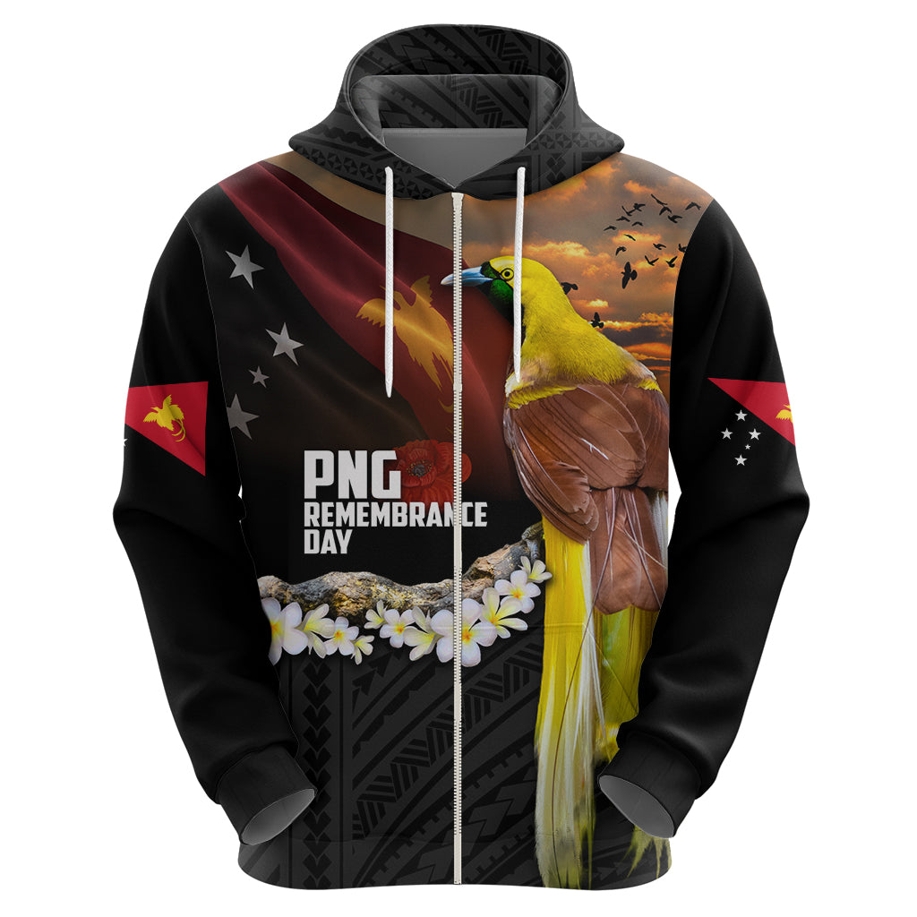 Papua New Guinea Remembrance Day Zip Hoodie Bird of Paradise Plumeria Flower and Polynesian Pattern LT03 - Polynesian Pride