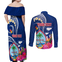 Personalised Guam Liberation Couples Matching Off Shoulder Maxi Dress and Long Sleeve Button Shirt Latte Stone and Guahan Seal Jungle Flower LT03 - Polynesian Pride