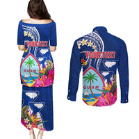 Personalised Guam Liberation Couples Matching Puletasi and Long Sleeve Button Shirt Latte Stone and Guahan Seal Jungle Flower LT03 - Polynesian Pride