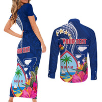 Personalised Guam Liberation Couples Matching Short Sleeve Bodycon Dress and Long Sleeve Button Shirt Latte Stone and Guahan Seal Jungle Flower LT03 - Polynesian Pride