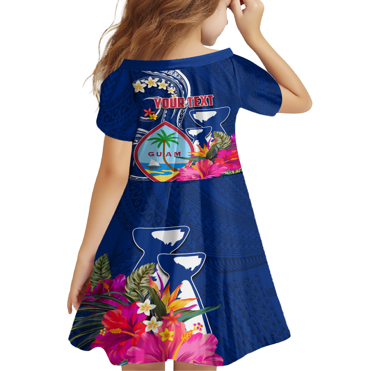Personalised Guam Liberation Family Matching Long Sleeve Bodycon Dress and Hawaiian Shirt Latte Stone and Guahan Seal Jungle Flower LT03 - Polynesian Pride
