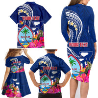 Personalised Guam Liberation Family Matching Long Sleeve Bodycon Dress and Hawaiian Shirt Latte Stone and Guahan Seal Jungle Flower LT03 - Polynesian Pride