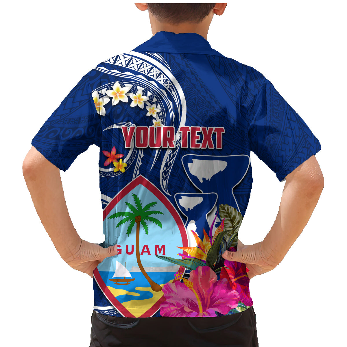 Personalised Guam Liberation Family Matching Mermaid Dress and Hawaiian Shirt Latte Stone and Guahan Seal Jungle Flower LT03 - Polynesian Pride
