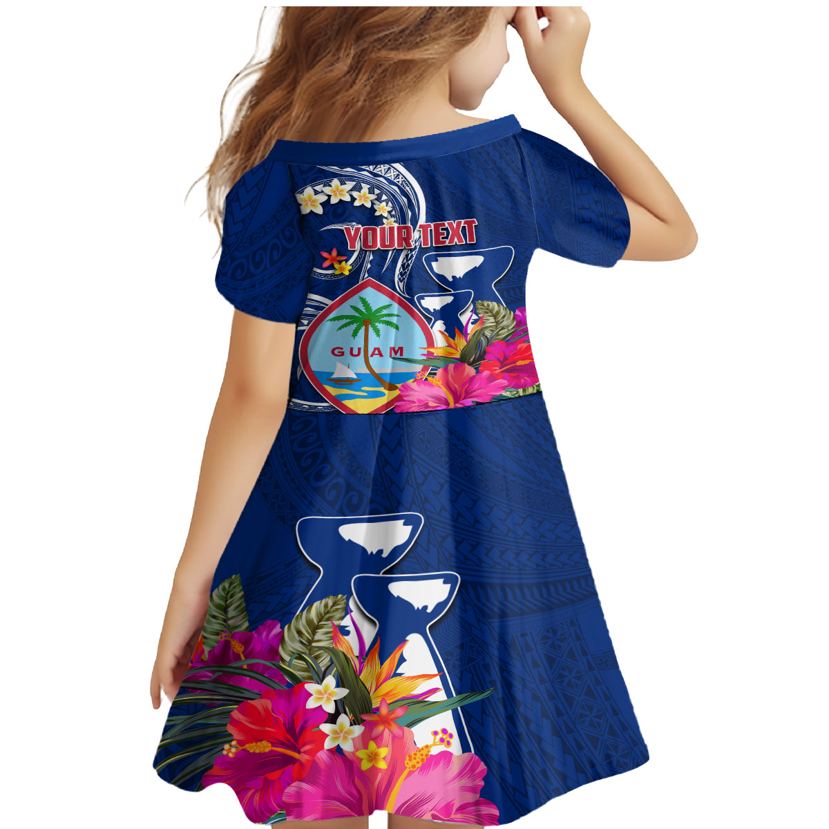 Personalised Guam Liberation Family Matching Mermaid Dress and Hawaiian Shirt Latte Stone and Guahan Seal Jungle Flower LT03 - Polynesian Pride