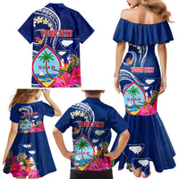 Personalised Guam Liberation Family Matching Mermaid Dress and Hawaiian Shirt Latte Stone and Guahan Seal Jungle Flower LT03 - Polynesian Pride