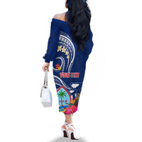 Personalised Guam Liberation Family Matching Off The Shoulder Long Sleeve Dress and Hawaiian Shirt Latte Stone and Guahan Seal Jungle Flower LT03 - Polynesian Pride