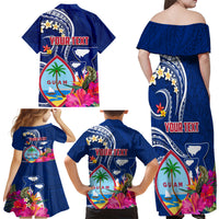 Personalised Guam Liberation Family Matching Off Shoulder Maxi Dress and Hawaiian Shirt Latte Stone and Guahan Seal Jungle Flower LT03 - Polynesian Pride