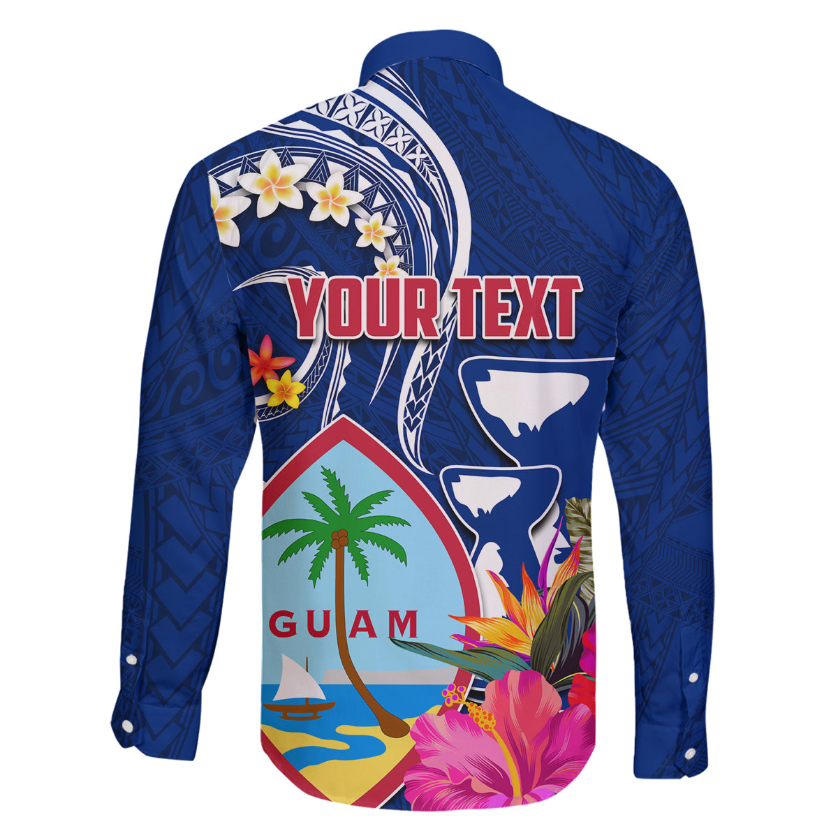 Personalised Guam Liberation Family Matching Off Shoulder Maxi Dress and Hawaiian Shirt Latte Stone and Guahan Seal Jungle Flower LT03 - Polynesian Pride