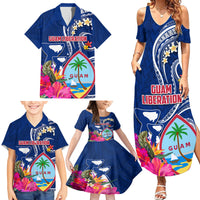 Personalised Guam Liberation Family Matching Summer Maxi Dress and Hawaiian Shirt Latte Stone and Guahan Seal Jungle Flower LT03 - Polynesian Pride