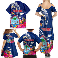 Personalised Guam Liberation Family Matching Summer Maxi Dress and Hawaiian Shirt Latte Stone and Guahan Seal Jungle Flower LT03 - Polynesian Pride