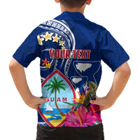Personalised Guam Liberation Family Matching Tank Maxi Dress and Hawaiian Shirt Latte Stone and Guahan Seal Jungle Flower LT03 - Polynesian Pride