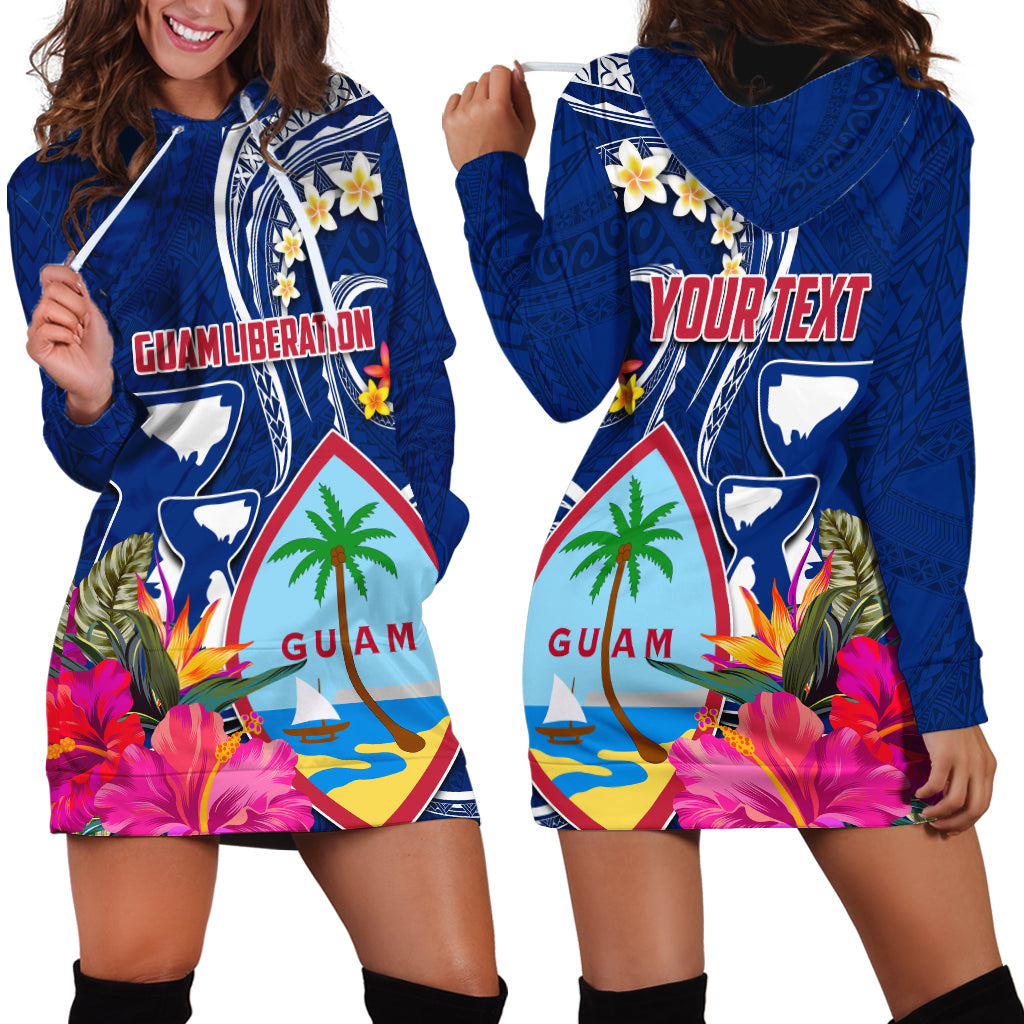 Personalised Guam Liberation Hoodie Dress Latte Stone and Guahan Seal Jungle Flower LT03 - Polynesian Pride
