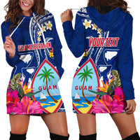 Personalised Guam Liberation Hoodie Dress Latte Stone and Guahan Seal Jungle Flower LT03 - Polynesian Pride