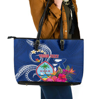 Personalised Guam Liberation Leather Tote Bag Latte Stone and Guahan Seal Jungle Flower LT03 - Polynesian Pride