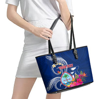 Personalised Guam Liberation Leather Tote Bag Latte Stone and Guahan Seal Jungle Flower LT03 - Polynesian Pride