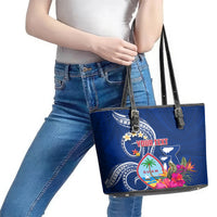 Personalised Guam Liberation Leather Tote Bag Latte Stone and Guahan Seal Jungle Flower LT03 - Polynesian Pride